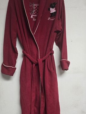 delicates Burgundy Plush Wrap Robe with Contrast Trim